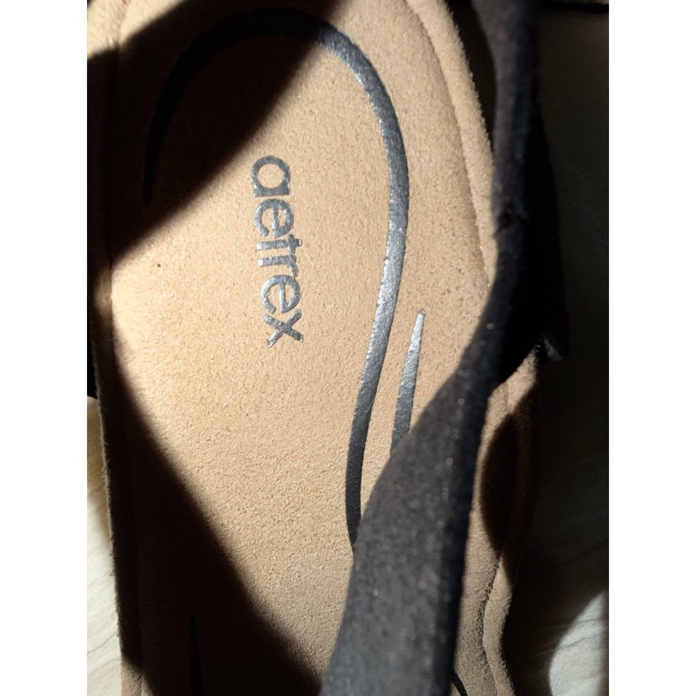 Aetrex Sydney espadrilles wedge ankle strap black tan sandals 7.5 - 8 women's - Picture 4 of 10